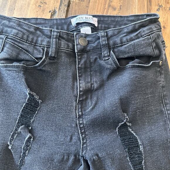 Judy Blue Jeans Size 5/27 Skinny Cropped Ultra Distressed Raw Hem Black Stretch - Picture 2 of 16
